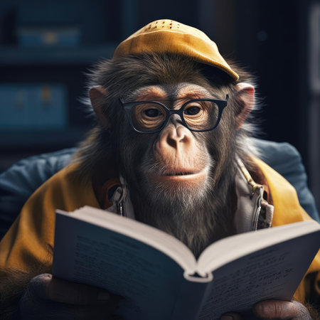 Monkey reading a bookの素材