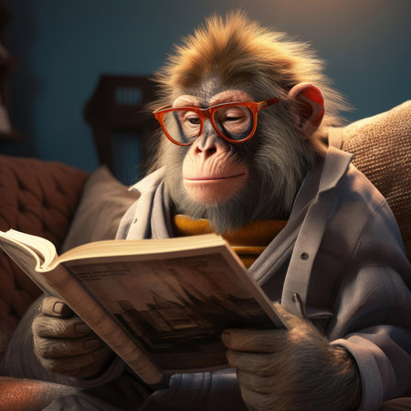 Monkey reading a bookの素材