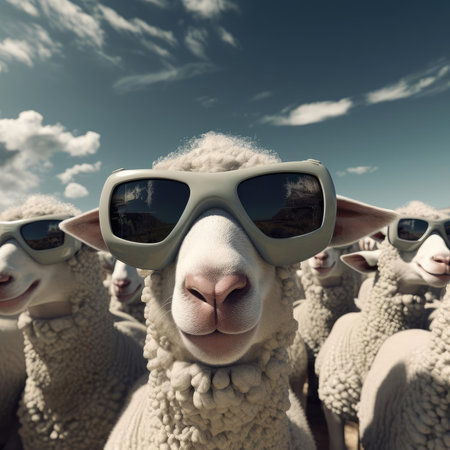 A herd of sheep wearing virtual reality glassesの素材
