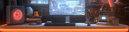 The computer desk of the programmer of the futureの素材