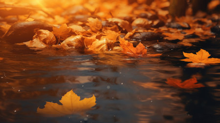 Autumn yellow leaves on the groundの素材
