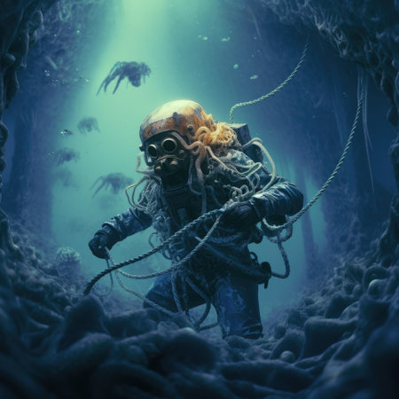 Man explores the depths of the oceanの素材