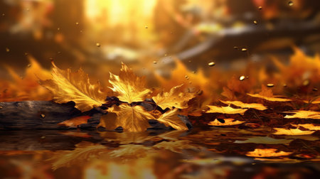 Autumn yellow leaves on the groundの素材