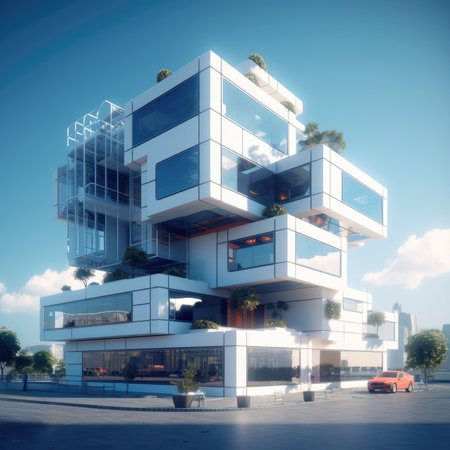 The exterior of the building of the future. Glass facadeの素材