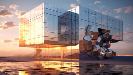 The exterior of the building of the future. Glass facadeの素材