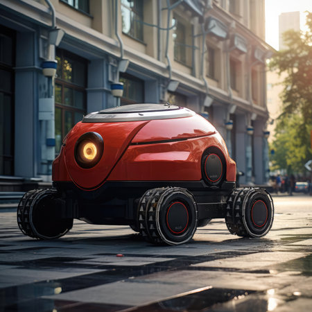 Urban robot vacuum cleaner of the future on the streetの素材