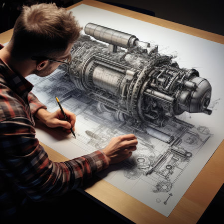 The engineer of the future draws a drawingの素材