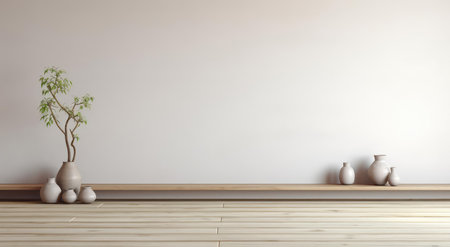 The interior of a room with a blank wall. Wooden floorの素材