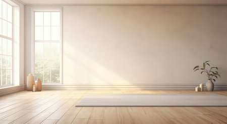 The interior of a room with a blank wall. Wooden floorの素材