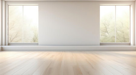 The interior of a room with a blank wall. Wooden floorの素材
