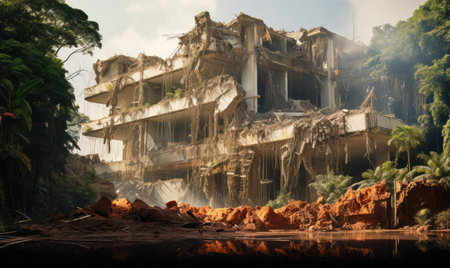 A ruined building in the cityの素材