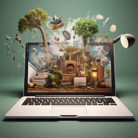 A person studies with a laptop. E-learningの素材