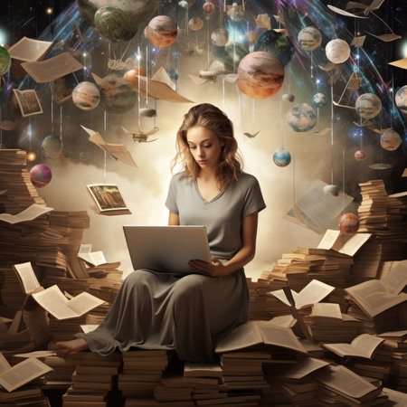 A person studies with a laptop. E-learningの素材