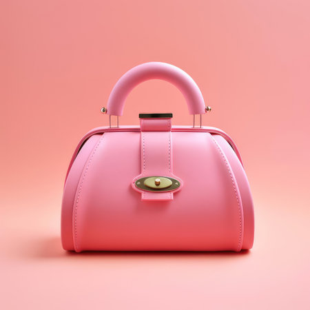 Womens pink handbag on pink backgroundの素材