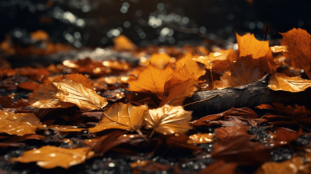 Autumn yellow leaves on the groundの素材