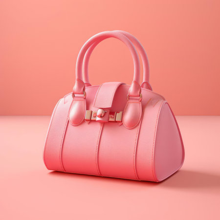 Womens pink handbag on pink backgroundの素材