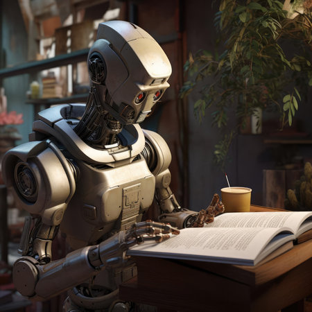 A robot reads a bookの素材