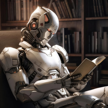 A robot reads a bookの素材
