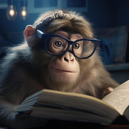 Monkey reading a bookの素材