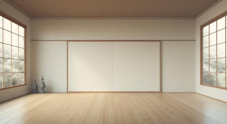 The interior of a room with a blank wall. Wooden floorの素材