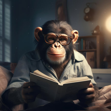 Monkey reading a bookの素材