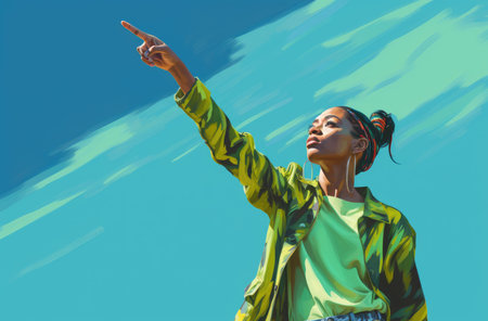 Beautiful young woman pointing her fingerの素材