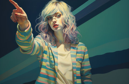 Beautiful young woman pointing her fingerの素材