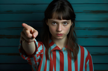 Beautiful young woman pointing her fingerの素材