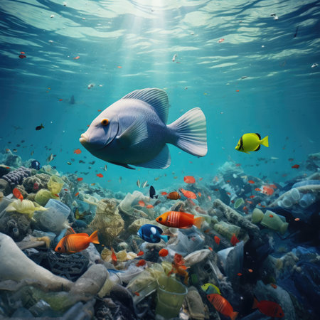Fish in garbage in the oceanの素材