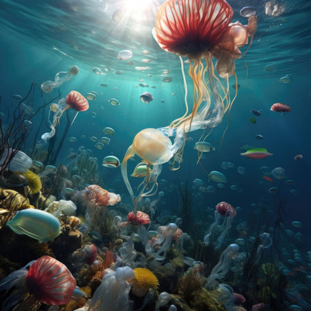 Fish in garbage in the oceanの素材