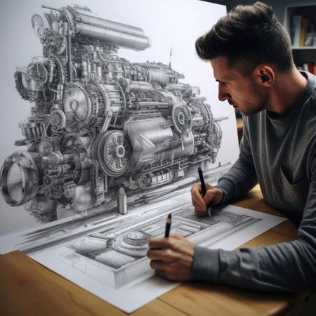 The engineer of the future draws a drawingの素材