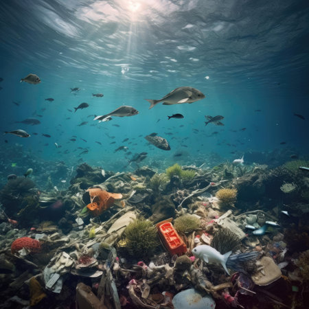 Fish in garbage in the oceanの素材