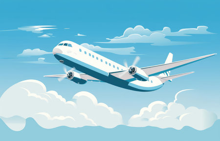 Passenger plane flying in the cloudsの素材