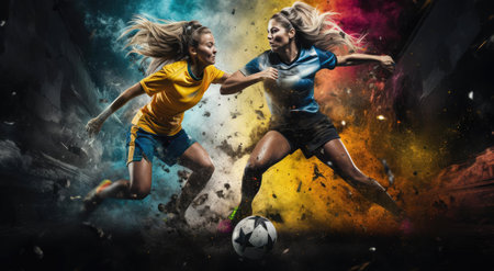 Stadium with football players and fansの素材