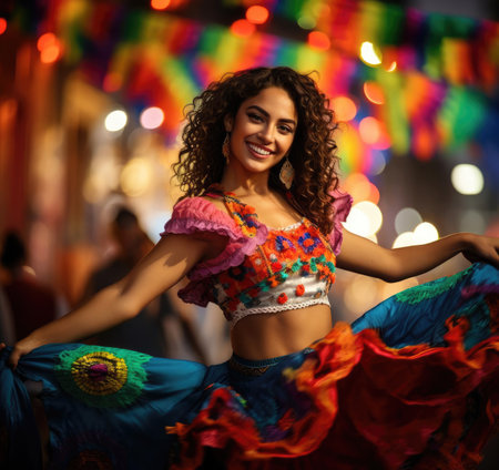 Beautiful Mexican girl is dancingの素材