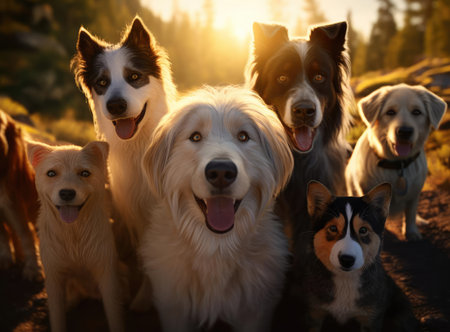 Several dogs take a group selfieの素材