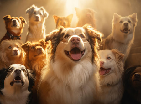 Several dogs take a group selfieの素材