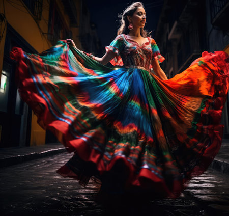 Beautiful Mexican girl is dancingの素材