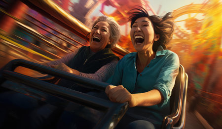 Young woman relaxing in an amusement parkの素材