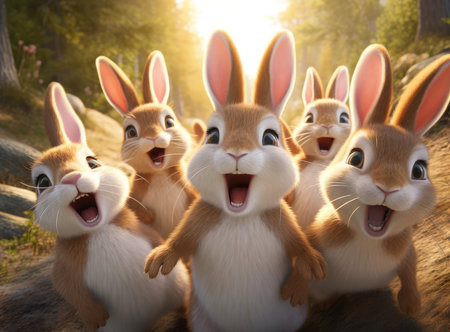 Several rabbits take a group selfieの素材