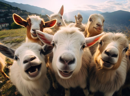 Several sheep take a group selfieの素材