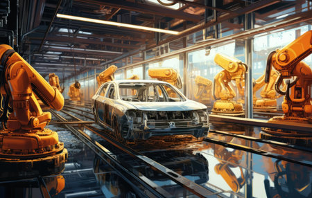 Industrial robots assemble carsの素材