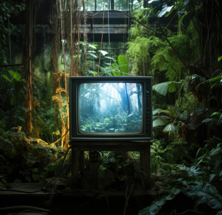 An old TV in the green jungleの素材
