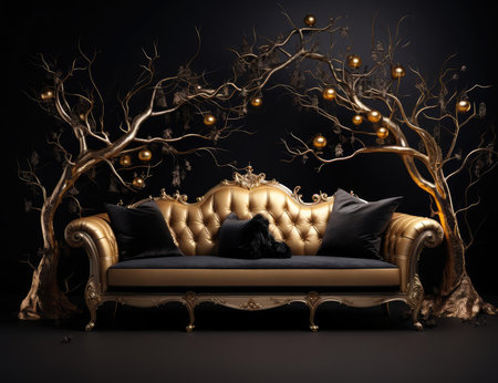 Beautiful sofa and golden woodの素材