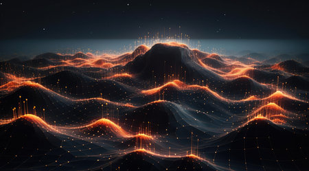 Glowing lines on a dark landscapeの素材