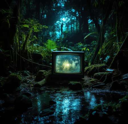 An old TV in the green jungleの素材
