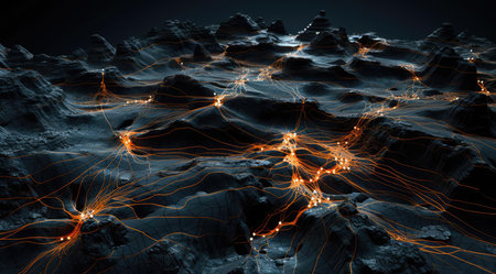 Glowing lines on a dark landscapeの素材