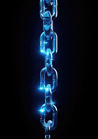 Blockchain chain. Blue electronic circuitの素材