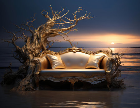 Beautiful sofa and golden woodの素材