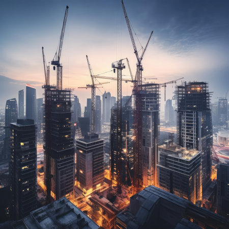 A group of skyscrapers under constructionの素材